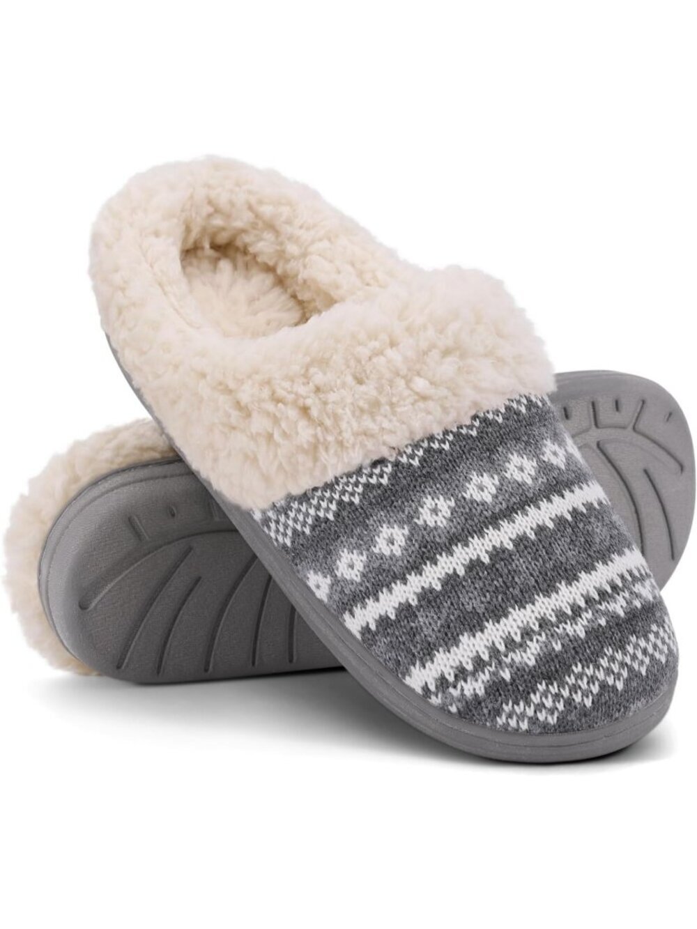 Women's Boho Grey Comfy Wool Like Lined Closed Toe Warm Knit House Slipper Shoes